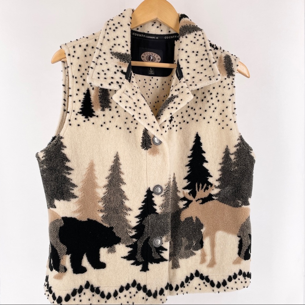 Vintage County Clothing Bear and Moose Print Vest Made in Canada Size Large